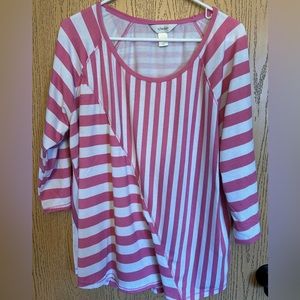 CJ Banks - Womens Soft, Pink & White - 3/4 sleeve shirt